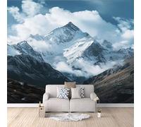 Mural Photo Wallpaper 3D Towering Snow-Capped Mountains Non-Woven Premium Art Print Wall Fluffy White Clouds Mural Home Bedroom Living Room Poster Decoration-400x280cm