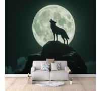 Mural Photo Wallpaper 3D Wolf Non-Woven Premium Art Print Wall Howling at The Moon Mural Home Bedroom Living Room Poster Decoration-300x210cm