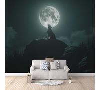 Mural Photo Wallpaper 3D Wolf Non-Woven Premium Art Print Wall Howling at The Moon Mural Home Bedroom Living Room Poster Decoration-200x140cm