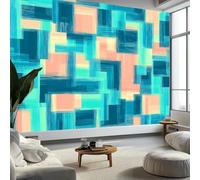 Mural Photo Wallpaper Abstract Pixel Art Pattern Backdrop Wall Interior Decor Wallpaper 3D Panel Wall 400x280 cm Bathroom Restaurant Hall Living Room Hallway, Blue-Green