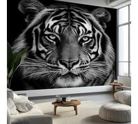 Mural Photo Wallpaper Animal Black and White Tiger Backdrop Wall Interior Decor Wallpaper 3D Panel Wall 350x256 cm Bathroom Restaurant Hall Living Room Hallway, Grayish Black
