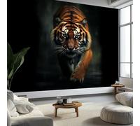 Mural Photo Wallpaper Animals Tiger Mist Backdrop Wall Interior Decor Wallpaper 3D Panel Wall 300x210 cm Bathroom Restaurant Hall Living Room Hallway, Black