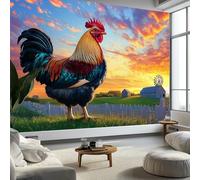 Mural Photo Wallpaper Farm Animal Rooster Backdrop Wall Interior Decor Wallpaper 3D Panel Wall 250x175 cm Bathroom Restaurant Hall Living Room Hallway, Orange Color