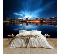 Mural Photo Wallpaper Stadt New York Brooklyn Bridge Backdrop Wall Interior Decor Wallpaper 3D Panel Wall 400x280 cm Bathroom Restaurant Hall Living Room Hallway, Blau