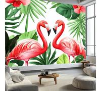 Mural Photo Wallpaper Tropical Jungle Flamingo Backdrop Wall Interior Decor Wallpaper 3D Panel Wall 400x280 cm Bathroom Restaurant Hall Living Room Hallway, White