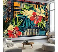 Mural Photo Wallpaper Vintage Tropical Flowers Plants Backdrop Wall Interior Decor Wallpaper 3D Panel Wall 400x280 cm Bathroom Restaurant Hall Living Room Hallway, Colorful