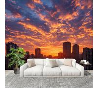 Mural Stick Wallpaper Poster Decoration 200x140cm Bustling City Sunset Non-Woven Anti-Wrinkle Wall Mural Wall Orange-Yellow Murale for Kitchen Living Room Bedroom Decoration