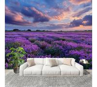 Mural Stick Wallpaper Poster Decoration 200x140cm Lavender Fields at Sunset Non-Woven Premium Anti-Wrinkle Wall Mural Wall Purple Murale for Kitchen Living Room Bedroom Decoration