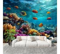 Mural Stick Wallpaper Poster Decoration 200x140cm Ocean Animals Living Things Non-Woven Anti-Wrinkle Wall Mural Wall Colorful Murale for Kitchen Living Room Bedroom Decoration