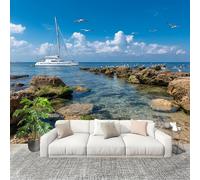 Mural Stick Wallpaper Poster Decoration 200x140cm Romantic Sailing On The Sea Non-Woven Premium Anti-Wrinkle Wall Mural Wall Blue Murale for Kitchen Living Room Bedroom Decoration