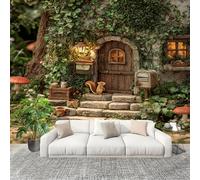 Mural Stick Wallpaper Poster Decoration 250x175cm Fantasy Jungle Cabin Non-Woven Anti-Wrinkle Wall Mural Wall Green Murale for Kitchen Living Room Bedroom Decoration