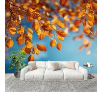 Mural Stick Wallpaper Poster Decoration 260x175cm Autumn Leaves Falling Non-Woven Premium Anti-Wrinkle Wall Mural Wall Gold Murale for Kitchen Living Room Bedroom Decoration