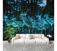 Mural Stick Wallpaper Poster Decoration 300x210cm Jungle Animals Deer Non-Woven Premium Anti-Wrinkle Wall Mural Wall Black Murale for Kitchen Living Room Bedroom Decoration