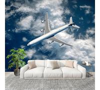 Mural Stick Wallpaper Poster Decoration 300x210cm Modern Civil Aviation Passenger Aircraft Design Non-Woven Anti-Wrinkle Wall Mural Wall Dark Blue Murale for Kitchen Living Room Bedroom Decoration