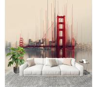Mural Stick Wallpaper Poster Decoration 350x256cm Golden Gate Bridge in San Francisco Non-Woven Premium Anti-Wrinkle Wall Mural Wall Red Murale for Kitchen Living Room Bedroom Decoration