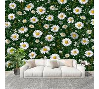 Mural Stick Wallpaper Poster Decoration 350x256cm Pastoral Daisy Sea Non-Woven Premium Anti-Wrinkle Wall Mural Wall Green Murale for Kitchen Living Room Bedroom Decoration