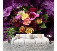 Mural Stick Wallpaper Poster Decoration 350x256cm Purple Non-Woven Premium Anti-Wrinkle Wall Mural Wall Romantic Plants and Florals Murale for Kitchen Living Room Bedroom Decoration
