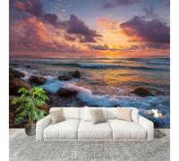 Mural Stick Wallpaper Poster Decoration 350x256cm Romantic Sunset at The Seaside Non-Woven Premium Anti-Wrinkle Wall Mural Wall Multicolor Murale for Kitchen Living Room Bedroom Decoration