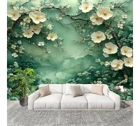 Mural Stick Wallpaper Poster Decoration 350x256cm Watercolor Plants and Florals Non-Woven Premium Anti-Wrinkle Wall Mural Wall Green Murale for Kitchen Living Room Bedroom Decoration