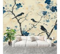 Mural Stick Wallpaper Poster Decoration 400x280cm Chinese Watercolor Floral and Bird Painting Non-Woven Premium Anti-Wrinkle Wall Mural Wall Beige Murale for Kitchen Living Room Bedroom Decoration