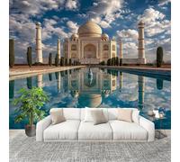 Mural Stick Wallpaper Poster Decoration 400x280cm Taj Mahal Building Reflection Non-Woven Premium Anti-Wrinkle Wall Mural Wall Blue Murale for Kitchen Living Room Bedroom Decoration