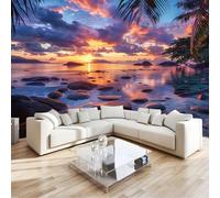Mural Sunset Beach Stones 3D Non-Woven Wall Mural Photo Wallpaper, Premium Art Print Decor for Living Room Kids' Bedroom & Home Interiors W200 X H140 Cm