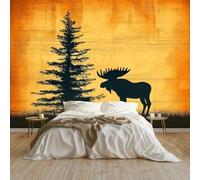 Mural - Wall Mural 200 x 140 cm Non-Woven Premium Art Print Fleece Photo Wallpaper Decoration Poster Picture Design Animal Deer Pine Trees Retro Style Wallpaper for Office Home Decoration