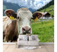 Mural Wall Paper Cow Meadow 3D Printed Vibrant Colours Animal Photo Wallpaper 400x280 cm Non-Woven Fabric Easy to Install for Living Room Kitchen Interior Bedroom Accessories