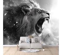 Mural Wall Paper Lion Snow 3D Printed Vibrant Colours Animal Photo Wallpaper 400x280 cm Non-Woven Fabric Easy to Install for Living Room Kitchen Interior Bedroom Accessories