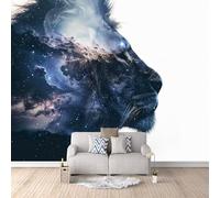 Mural Wall Paper Lion Stars Galaxy 3D Printed Vibrant Colours Animal Photo Wallpaper 500x280 cm Non-Woven Fabric Easy to Install for Living Room Kitchen Interior Bedroom Accessories