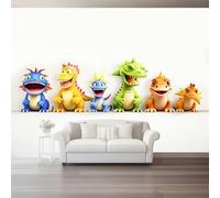 Mural Wallpaper 250 x 175 cm Cartoon Animals Theme Non-Woven Wallpapers Wall Art Modern for Living Room Bedroom Nursery Room Decor, Colorful Dinosaur