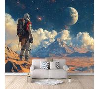 Mural Wallpaper 3D Astronaut Non-Woven Premium Art Print Wall Alien Landforms in The Universe Mural Home Bedroom Living Room Poster Decoration-350x256cm
