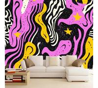 Mural Wallpaper 3D Boho Purple and Yellow Funky 315x215cm，Black and White Zebra Pattern Silk Cloth Decor Wallpaper,for Living Room Bedroom