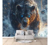 Mural Wallpaper 3D Brown Bear Non-Woven Premium Art Print Wall Thunder and Snow Mountain Mural Home Bedroom Living Room Poster Decoration-150x105cm