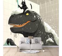 Mural Wallpaper 3D Dinosaur Taking A Bath Non-Woven Premium Art Print Wall Black Cat Mural Home Bedroom Living Room Poster Decoration-500x280cm
