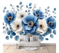 Mural Wallpaper 3D Flowers Blue Non-Woven Premium Art Print Wall Simplicity Mural Home Bedroom Living Room Poster Decoration-250x175cm