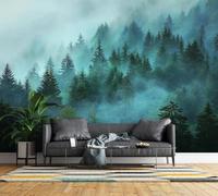 Mural Wallpaper 3D Misty Pine Forest Non-Woven Wall Mural Wipeable | Matt Waterproof Panoramic Photo Wallpaper Natural Landscape Wall Art 500x280 cm for Living Room Bedroom Home Office C62