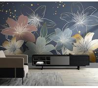 Mural Wallpaper 3D Modern Flower Lily 366x254cm,Blue Simple Plant Silk Cloth Decor Wallpaper,for Living Room Bedroom