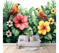 Mural Wallpaper 3D Parrot Flowers Non-Woven Premium Art Print Wall Tropical Rainforest Mural Home Bedroom Living Room Poster Decoration-250x175cm