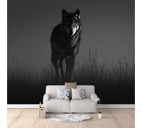 Mural Wallpaper 3D Steppe Wolf Non-Woven Premium Art Print Wall Black Wolf King Mural Home Bedroom Living Room Poster Decoration-350x256cm
