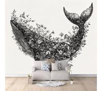 Mural Wallpaper 3D Whale Flower Non-Woven Premium Art Print Wall Cartoon Mural Home Bedroom Living Room Poster Decoration-350x256cm