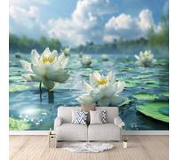 Mural Wallpaper 3D White Water Lily Non-Woven Premium Art Print Wall Pond Mural Home Bedroom Living Room Poster Decoration-350x256cm