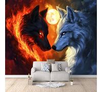Mural Wallpaper 3D Wolf Non-Woven Premium Art Print Wall Ice and Fire Mural Home Bedroom Living Room Poster Decoration-250x175cm