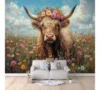 Mural Wallpaper 3D Yak Wreath Non-Woven Premium Art Print Wall Flowers Mural Home Bedroom Living Room Poster Decoration-500x280cm