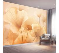 Mural Wallpaper Abstract Exquisite Plant Ginkgo Leaf Non-Woven Art Print Wall Mural Decor Poster Picture Design Modern Living Room Kitchen Bedroom Wall Wallpaper - 150 x 105 cm (W x H), Beige Orange