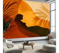 Mural Wallpaper Abstract Lines Woman Side Profile, Bohemian Style Art Print Wallpaper - Non-Woven Wall Mural W400 x H280 cm for Bedrooms Living Room Indoor Home Wall Decoration Paper Poster