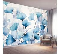 Mural Wallpaper Abstract Simple Ginkgo Leaf Lines Non-Woven Art Print Wall Mural Decor Poster Picture Design Modern Living Room Kitchen Bedroom Wall Wallpaper - 150 x 105 cm (W x H), Light Blue