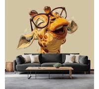 Mural Wallpaper Animal Giraffe, Cartoon Style Art Print Wallpaper - Non-Woven Wall Mural W250 x H175 cm for Bedrooms Living Room Indoor Home Wall Decoration Paper Poster