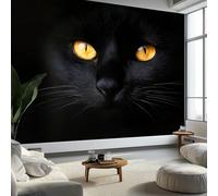 Mural Wallpaper Animals Black Cats 200 x 140 cm Modern Art Wall Mural, Black Easy to Install Non-Woven Poster Photo Wallpaper - Bedroom Living Room TV Backdrop Decor