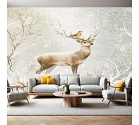 Mural Wallpaper Animals Deer and Birds Photo Wallpaper 3D Effect 200 x 140 cm Non-Woven Wall Mural Home Bedroom Living Room Tv Background Poster Decoration